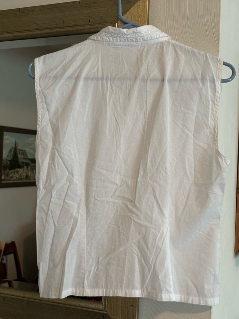 B. Moss White Sleeveless Embroidered Button-Up Blouse - Picture 10 of 11
